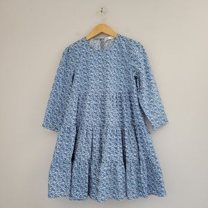 Zara Blue Floral Tiered Trapeze Dress Sz XS